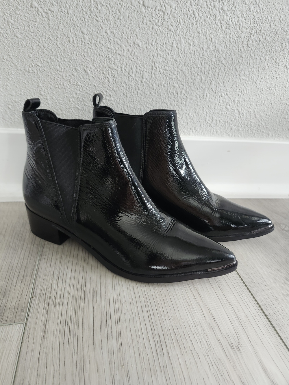 Marc Fisher Black Patent Leather Pointed Chelsea Booties